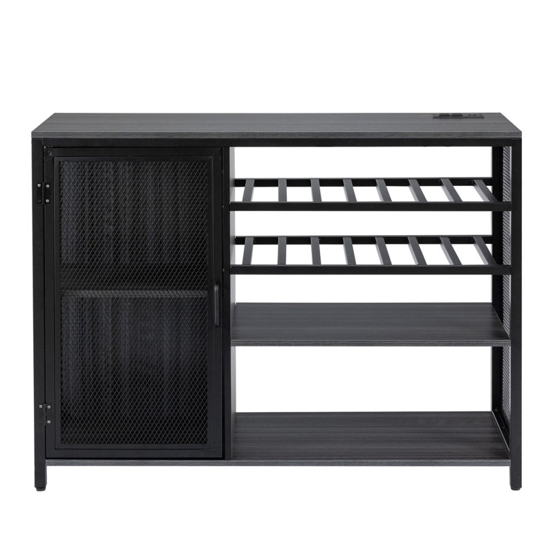 Buffet de bar avec porte-bouteilles et porte-verres à pied, Gris/argent