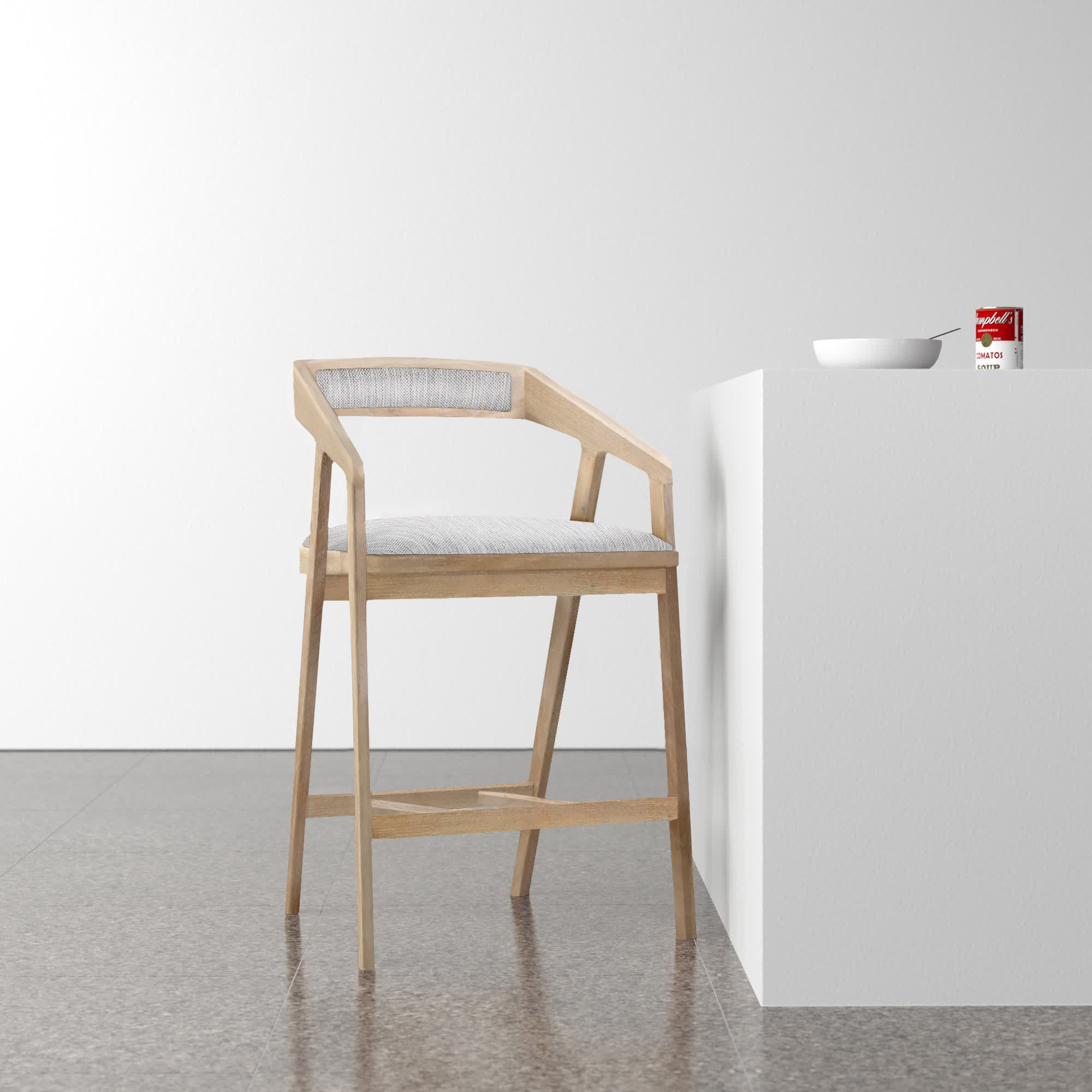 Pike Bar & Counter Stool, Counter Stool (25.9” Seat Height), Light Gray Faux Leather/Natural Frame