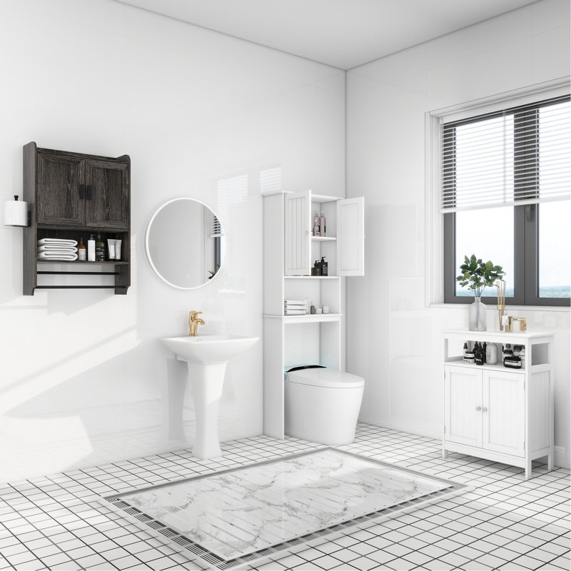 Armoire murale de salle de bain, grise, avec barre à serviettes et espace de rangement caché gris, Brown