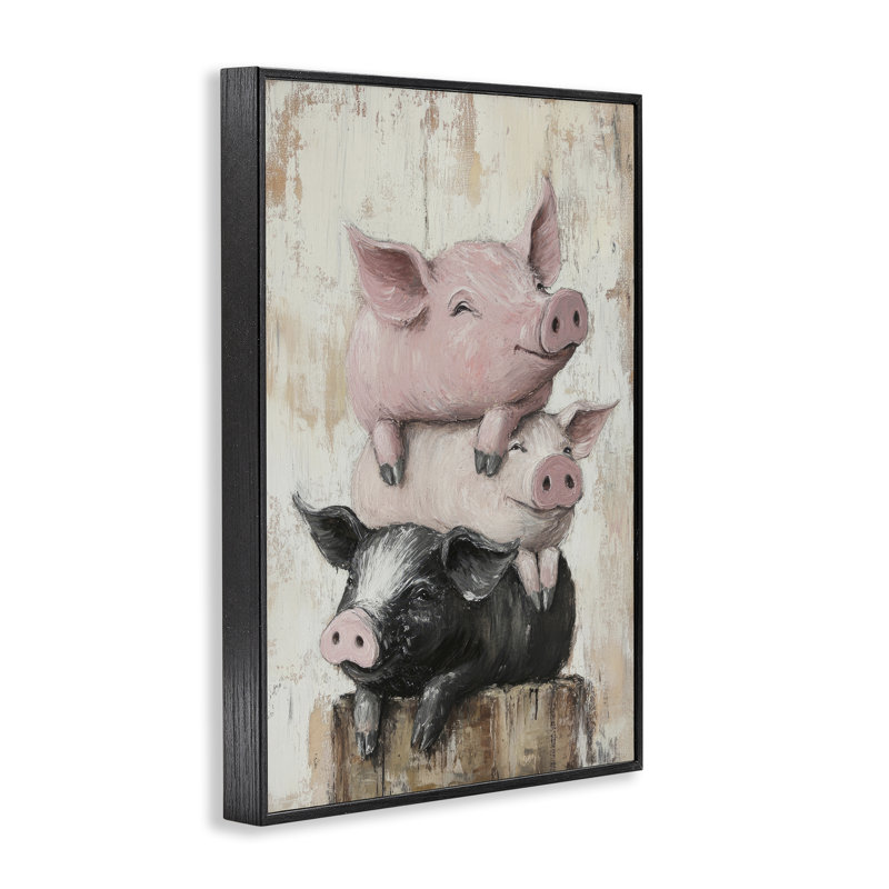 Estampe numérique cochon et porcelet, conception de Tina LeCour, Giclée encadrée noir minuit, H 18 po x l 12 po