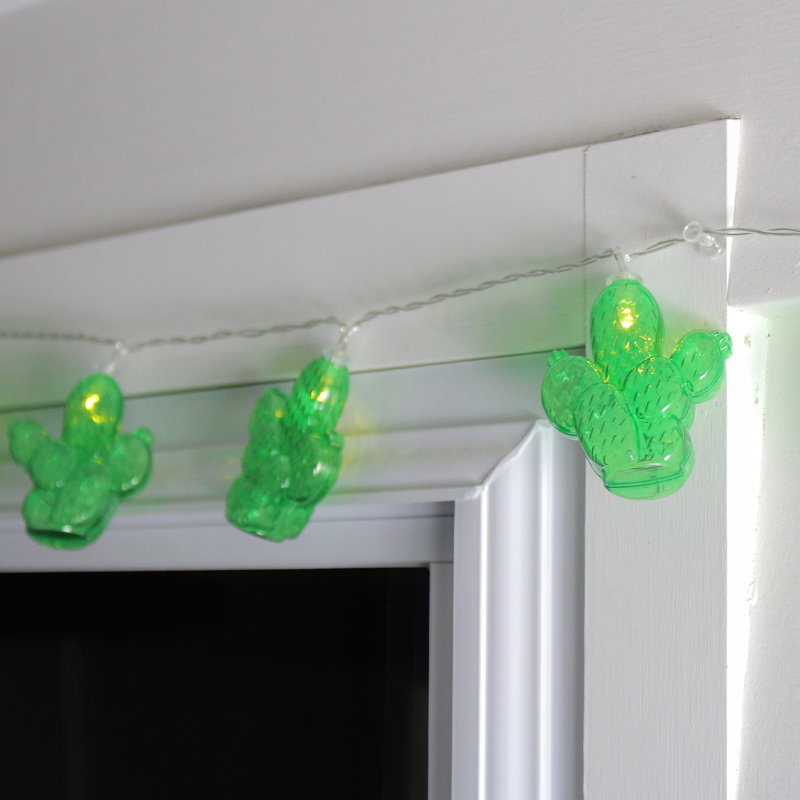 10-Count Green Prickly Pear Cactus LED String Lights - 4.5ft Clear Wire
