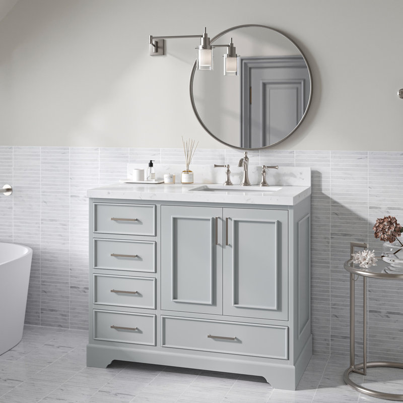 42.25'' Single Bathroom Vanity with Carrara Quartz Top, Gray