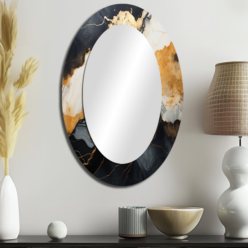 Minimalisme chrome blanc et noir Poteries - Miroir mural moderne ovale, 36 po x 24 po