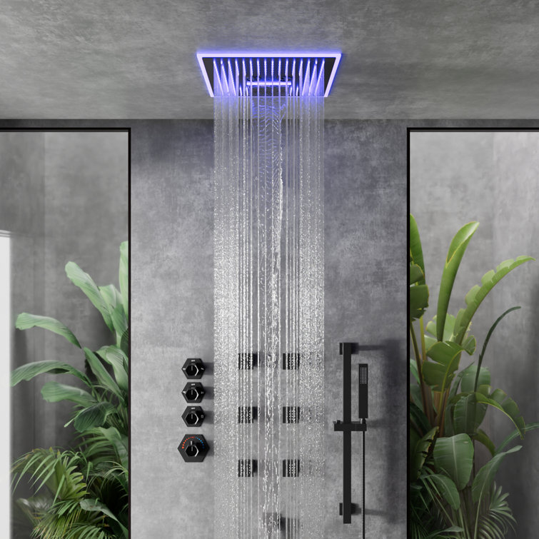 LED Thermostatic Shower Faucet 16" High-Pressure Shower Head with Bluetooth Music