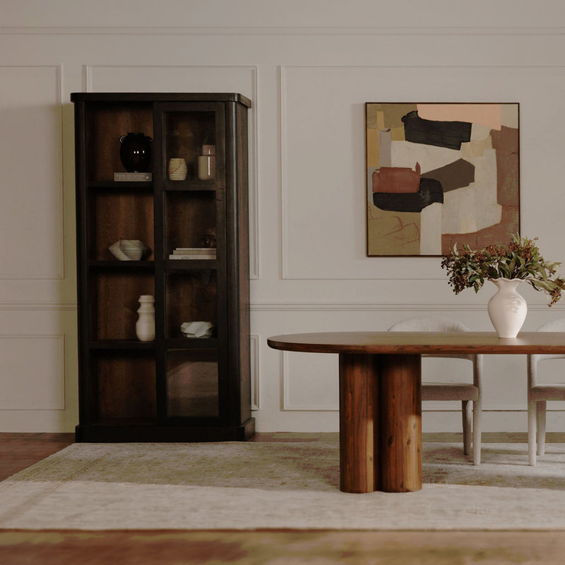 Armoire, cadre en bois de neem massif, portes coulissantes en verre, coins arrondis