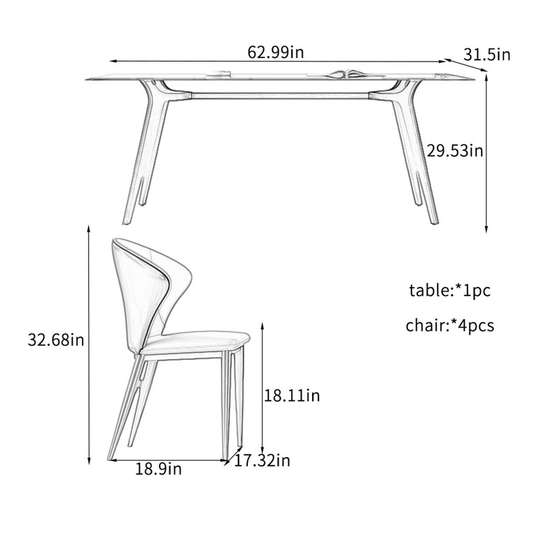 Ensemble de table de salle à manger moderne et minimaliste., H 29,53 po x L 62,99 po x l 31,5 po