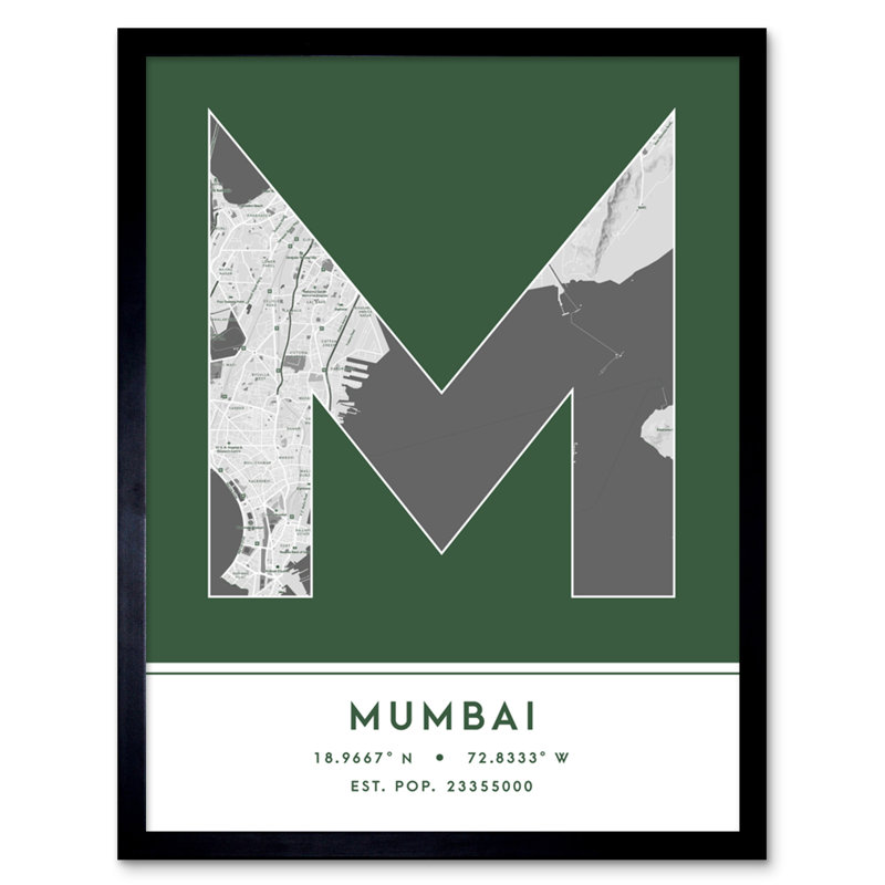 Mumbai City Map Mumbai Green by Wee Blue Coo - Single Picture Frame Typography
