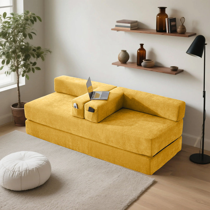 Canapé-lit Boneless 6-en-1, Chenille jaune
