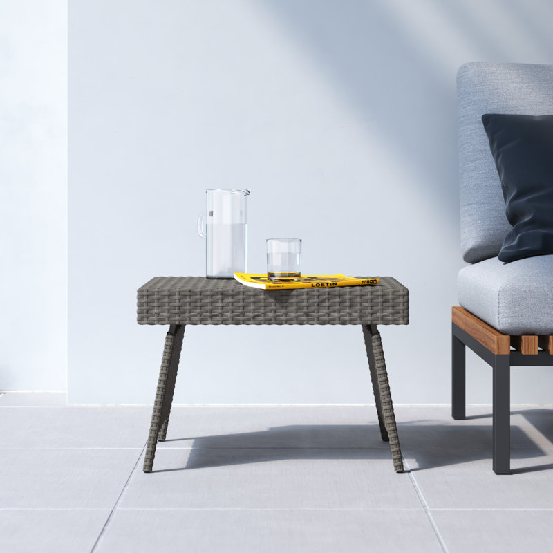 Aviraj Rectangular Wicker/Rattan Outdoor Folding Side Table, Gray
