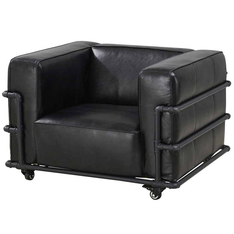 Chaise avec accoudoirs moderne en cuir Henry (2 couleurs disponibles), Ardoise