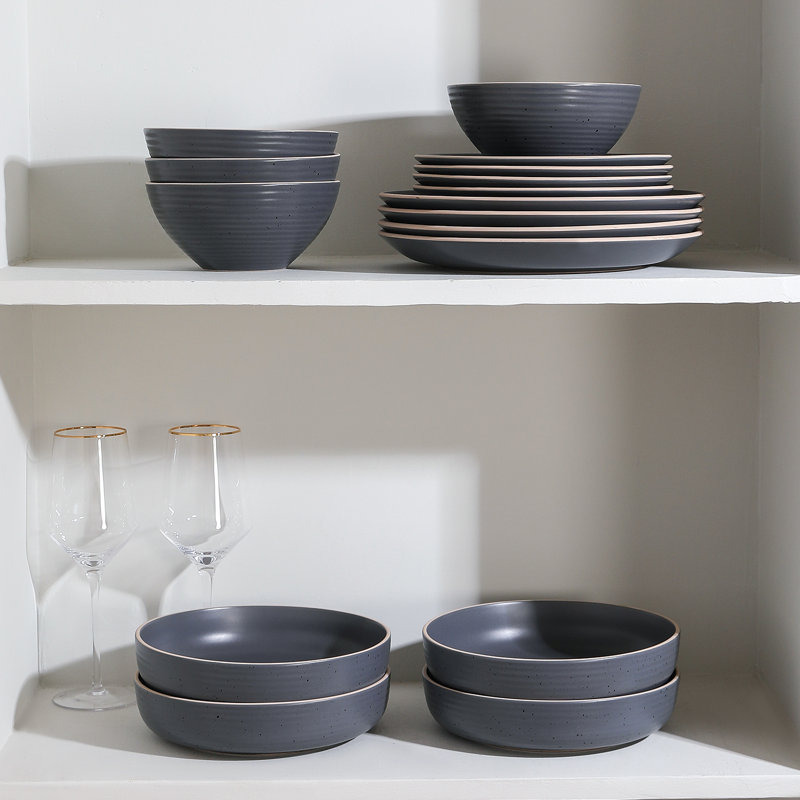 Stone Lain Lauren 16-Piece Dinnerware Set Stoneware, Charcoal