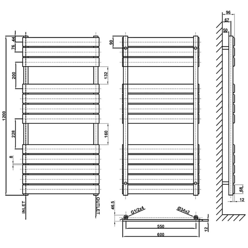 Noella Vertical Designer Radiator, 120cm H x 60cm W