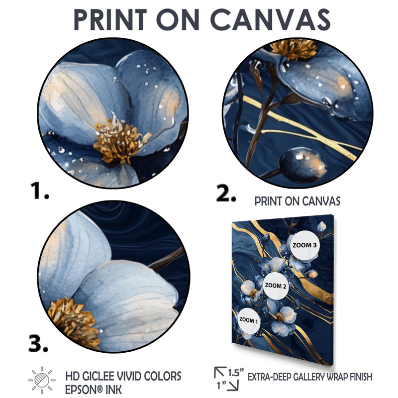 Lamy - impressions sur toile florales, Noir, H 20 po x l 12 po, Reproduction encadrée sans passe-partout