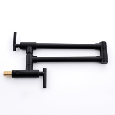 Kitchen Wall Mount Faucet - Brass Pot Filler, Black, Dual Joint Swing Spout For Coffee Mounted Machine Arms