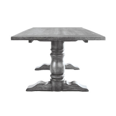 Table de salle à manger rectangulaire à tréteaux, finition grise patinée, piédestal double tourné, plateau de 70 mm d'épaisseur, table à 6 places avec base piédestal, épaisseur