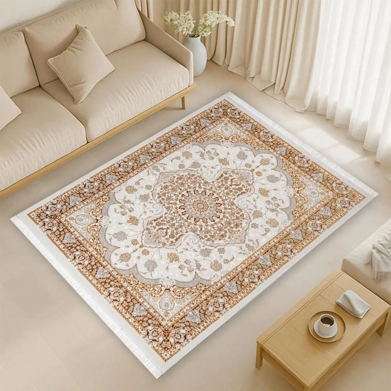 Floral Area Rug, Rectangle 200 x 290 cm, Gold