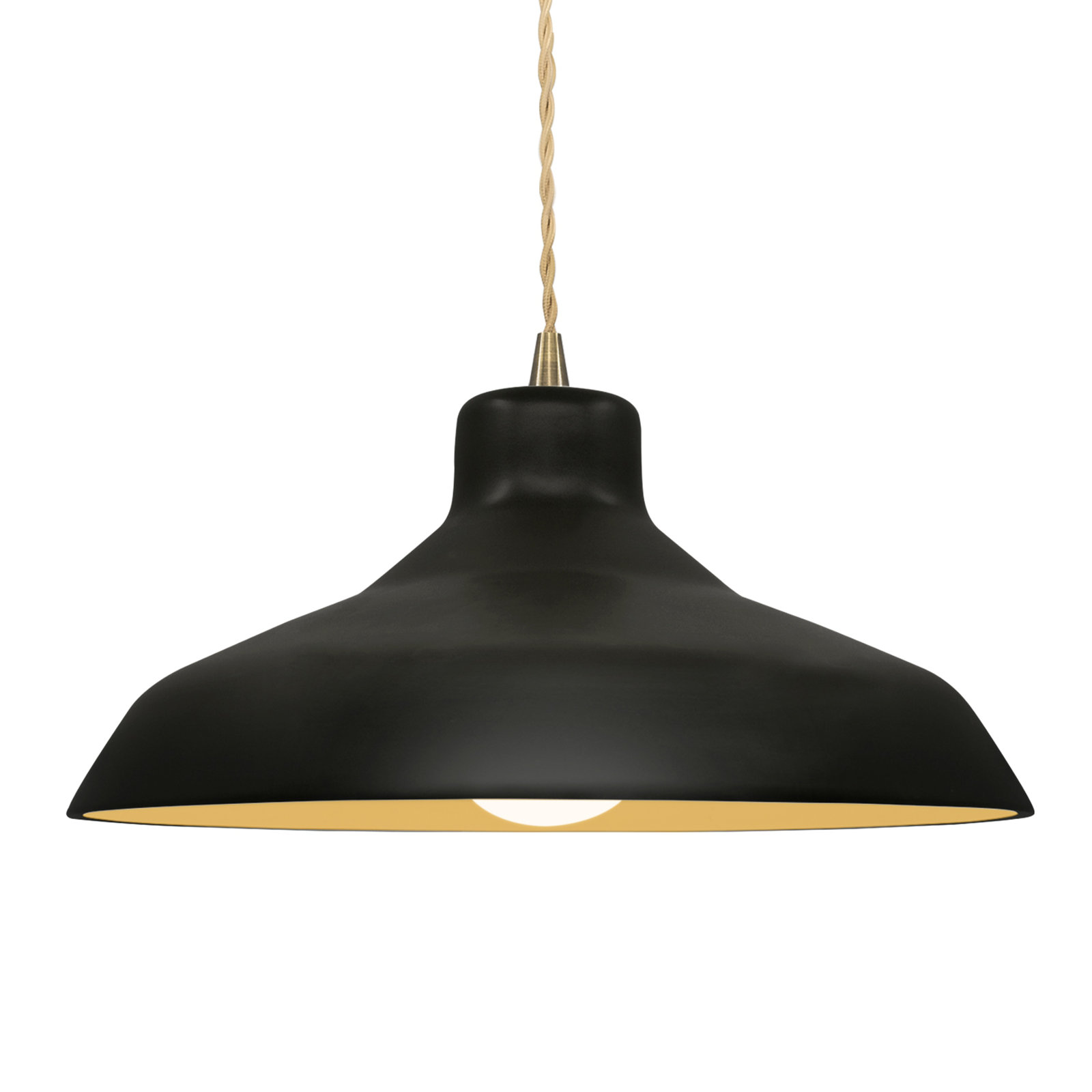 Fallon Ceramic Dimmable Pendant, 7.5" H x 15.5" W x 15.5" D, Carbon Matte Black/Champagne Gold, Antique Brass