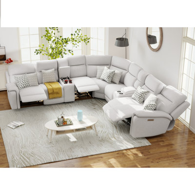 9-Piece Modular Upholstered Power Reclining Sectional with Adjustable Headrest & Lumbar Support