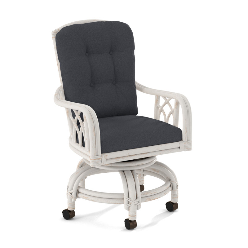 Edgewater Castered Arm Chair, White Textured Performance; 0865-91, Antique Frost White