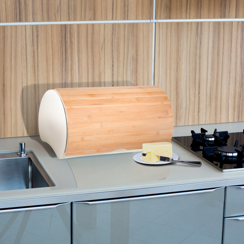 Warm Gray Stainless Steel Bread Box with Bamboo Lid