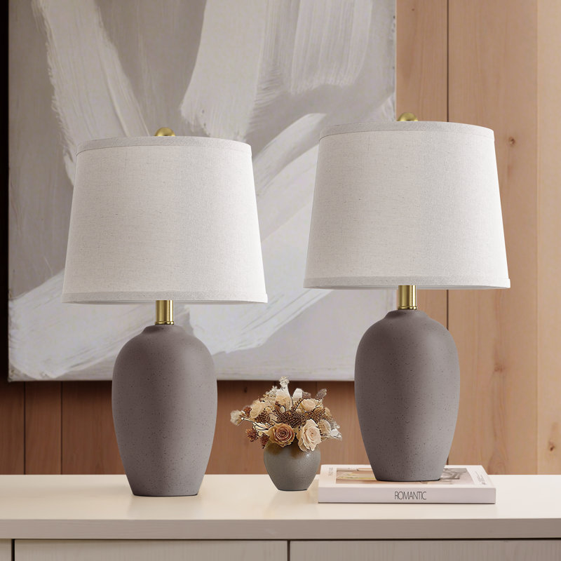 21"Modern Farmhouse Ceramic Table Lamps With Linen Shades,  LED Bulbs Included (Set Of 2)