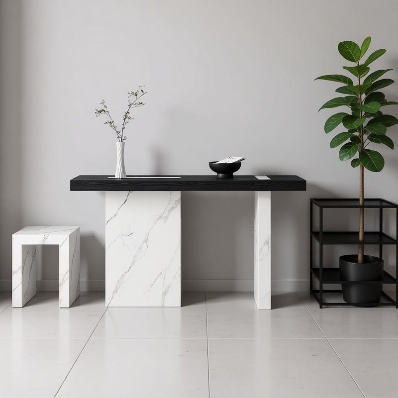 Table d'entrée moderne et luxueuse, H 33,46 po x l 39,37 po x P 15,75 po, Blanc cassé