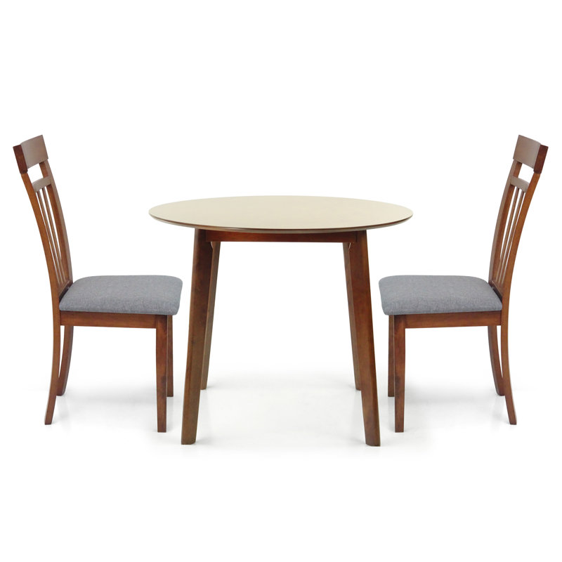 Ensemble de table de salle à manger 3 pièces, 2 chaises d'appoint en bois massif de style classique avec table de salle à manger ronde, ensemble de cuisine avec coussin gris