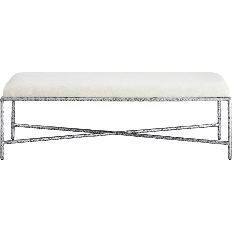Iyania Chenille Fabric Bench, Cream Chenille Fabric, Silver