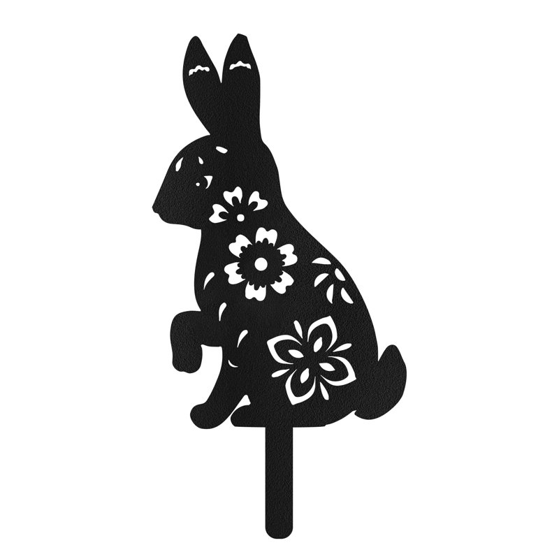 Statues de silhouette de jardin en métal Floral Bunny, H 20 po x l 19,23 po x P 0,05 po, Noir