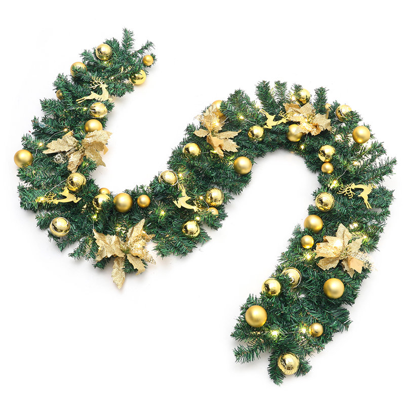270cm Lighted Faux Poinsettia Garland with Lights