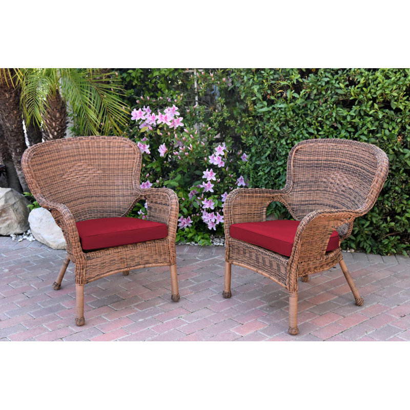 Batchelder Wicker Outdoor Lounge Chair, Honey, Red