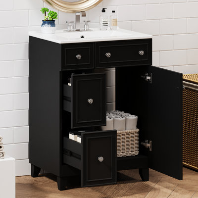 Meuble-lavabo de 61 cm avec lavabo en céramique - Grand espace de rangement et montage facile - Construction moderne