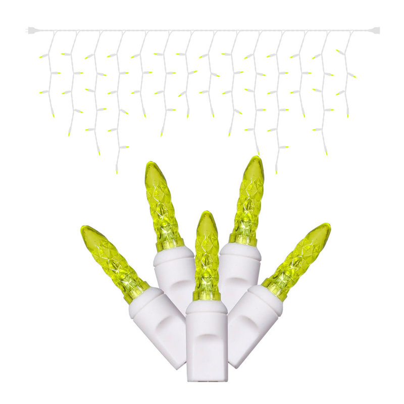 Single Mold M5 Icicle Christmas light set 9'L, Lime