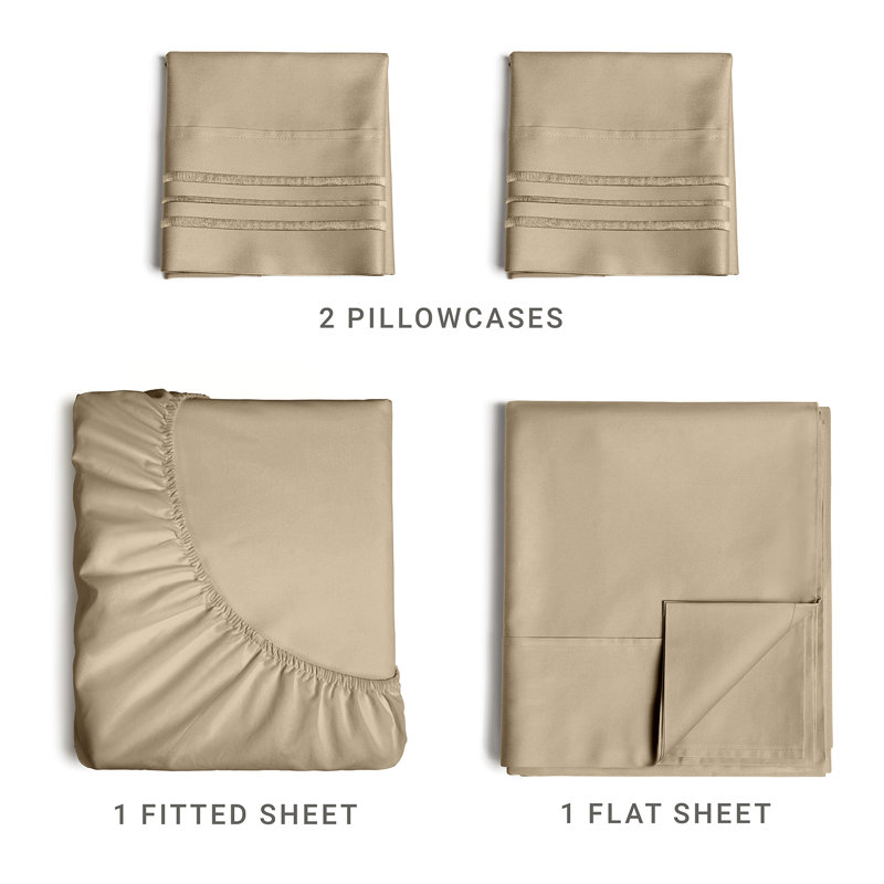 King Size Cream Microfiber 4-Piece Bed Sheet Set