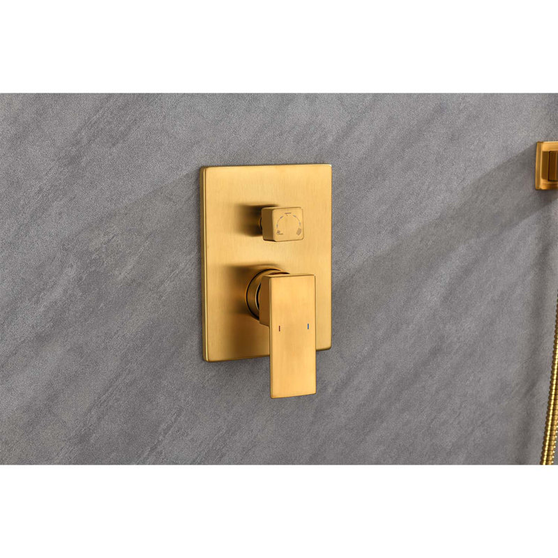 Wall Mounted Waterfall Rain Shower System, Brushed Gold