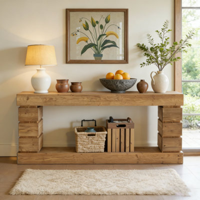 62,9 po. Console longue en bois massif pour canapé de salon d'entrée