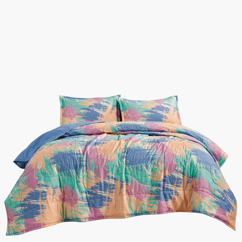 Ensemble de couvre-lit réversible 3 pièces Pastel Splash Watercolor, Couvre-lit de grande taille et 2 taies décorative