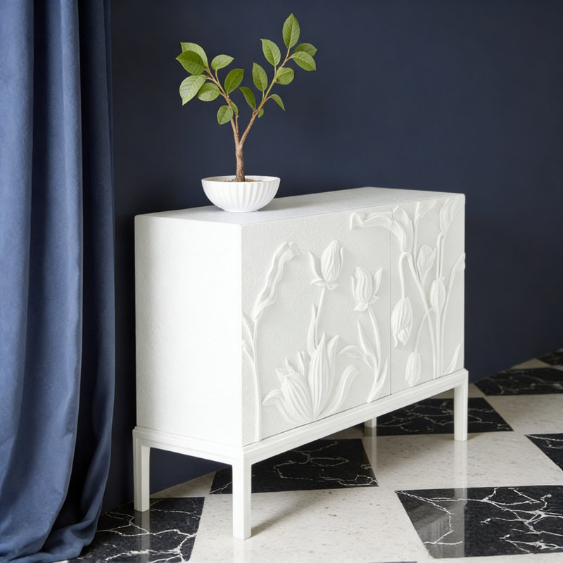 High-End White Solid Wood Sideboard