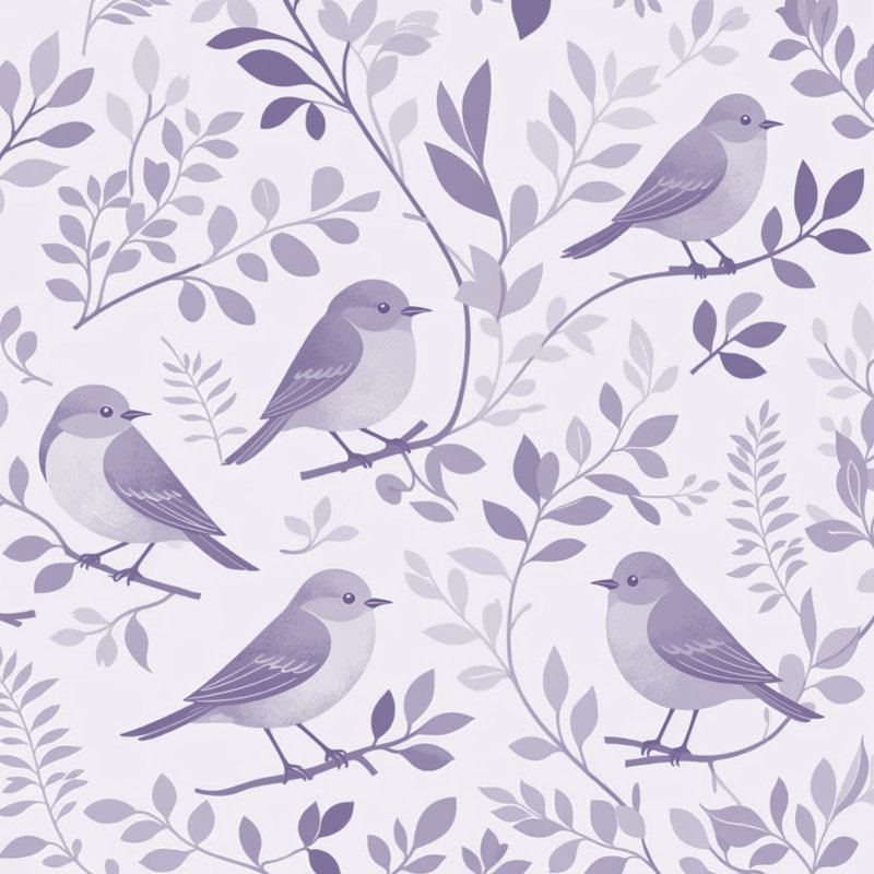 Couvre-lit matelassé Birds On Branches, Lit simple, Mauve clair / gris moyen