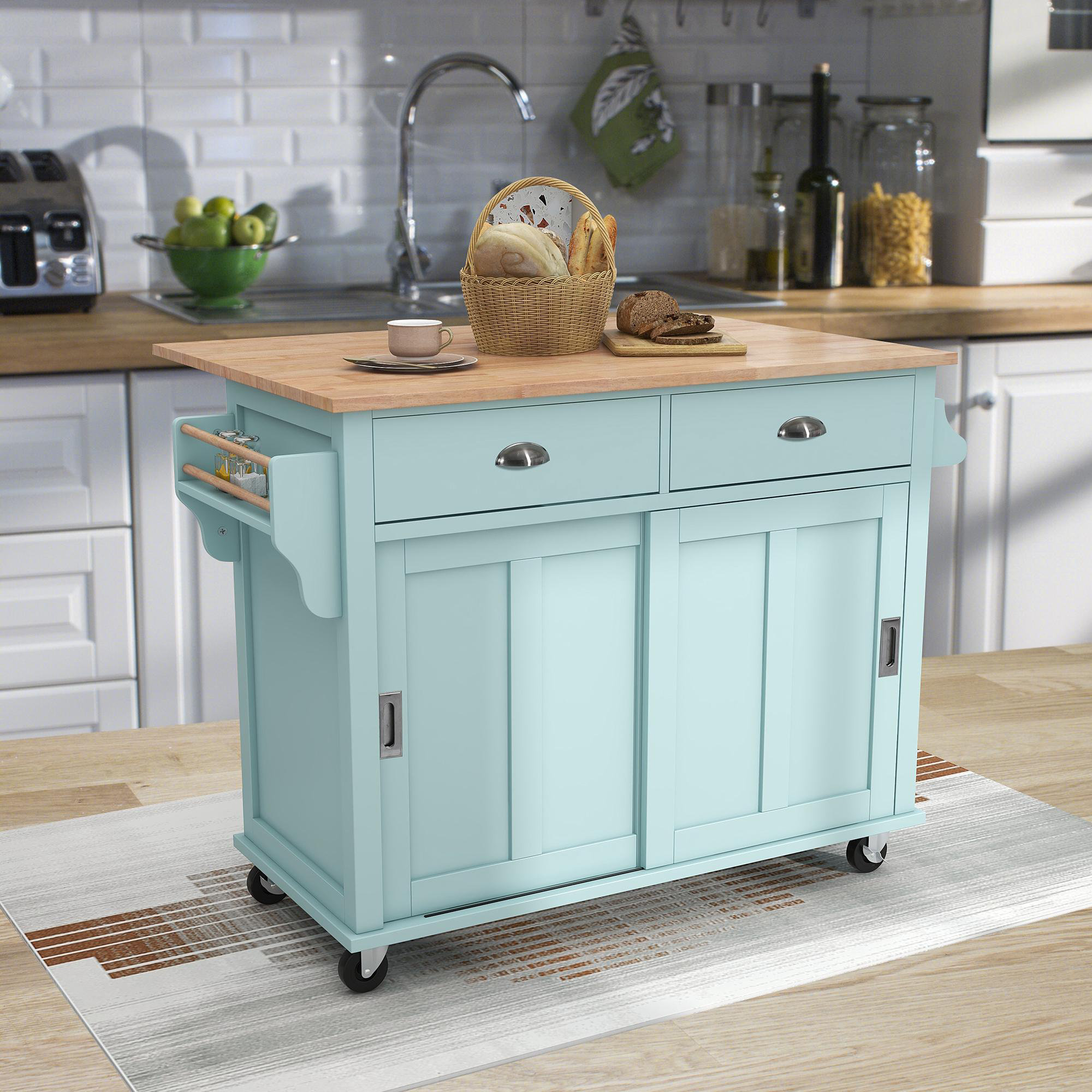 Red Barrel Studio Deney Kitchen Island Cart With Solid Wood Top Deney Kitchen Island Cart With Solid Wood Top Kitchen Island With Storage Wood Kitchen Carts