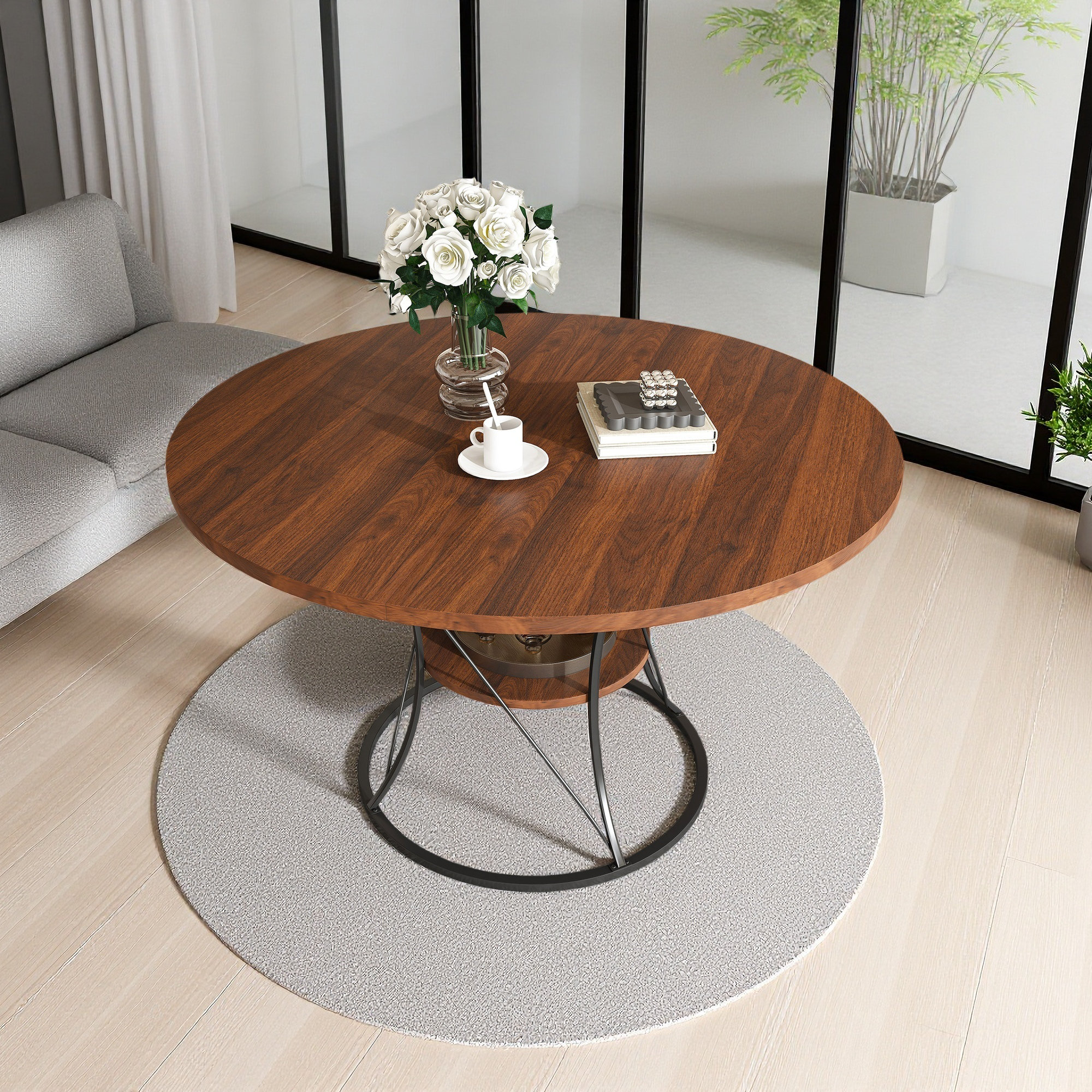 Millwood Pines 43 Inch Round Extendable Dining Table For 4-6, Farmhouse ...