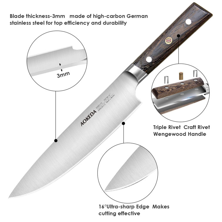 AOKEDA 16 Piece Kitchen Knife Set W/WOODEN BLOCK German Stainless
