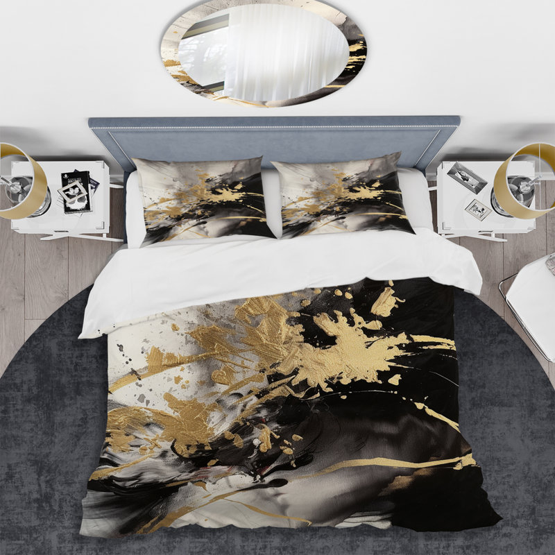 Ensemble de housse de couette abstrait Gold and Grey Flusion Fusion II - Abstract