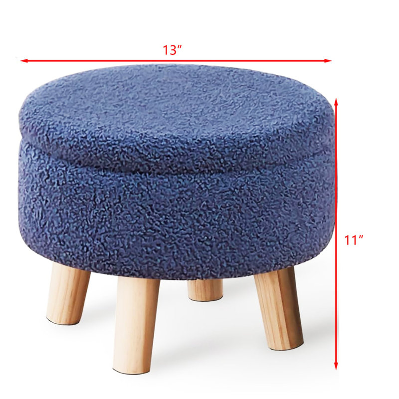 Modern Round Footrest with Soft Padded Seat, Blue
