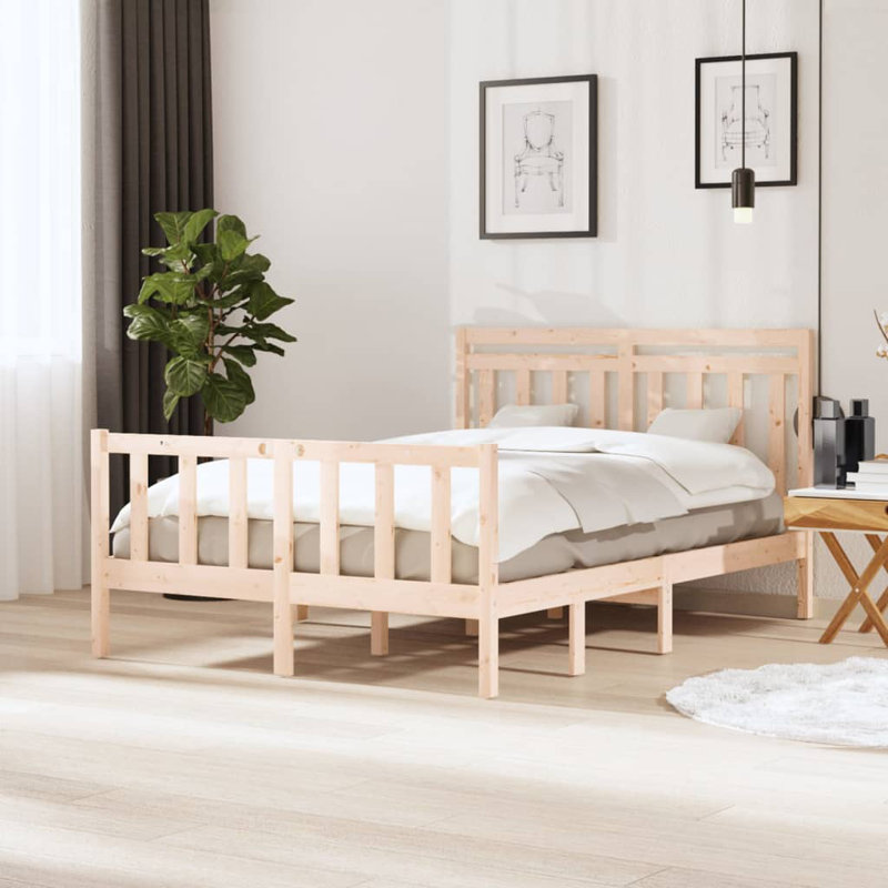 Bed Frame Solid Wood, Natural, 146 x 205.5 cm