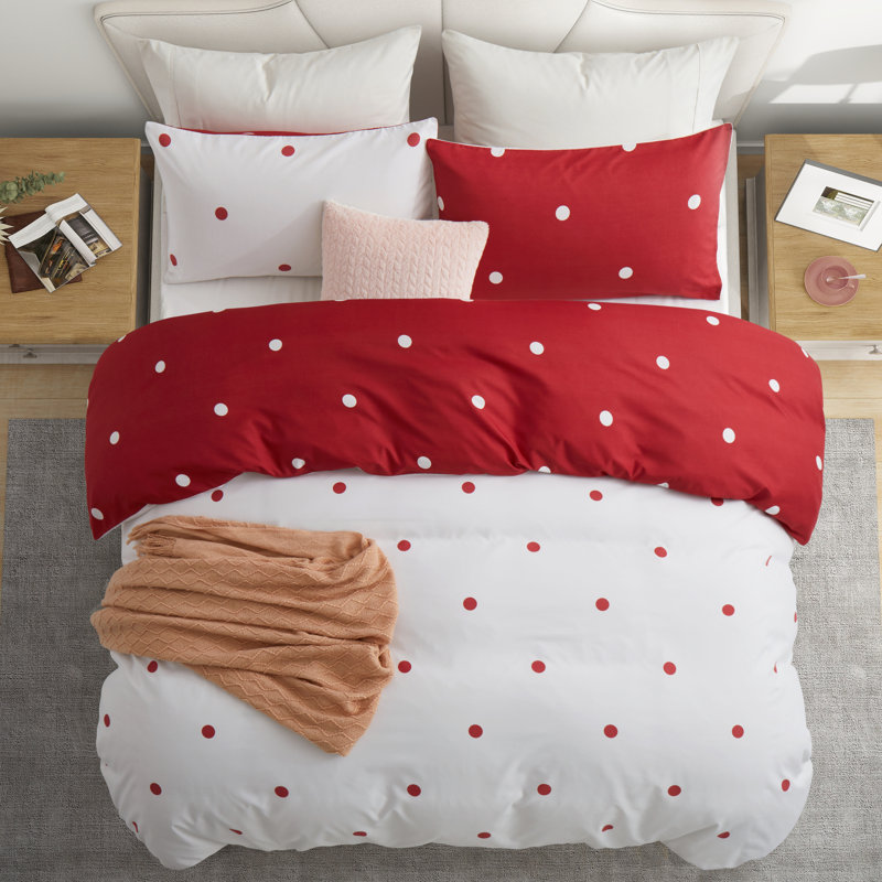 Microfiber Printed Duvet Cover - Soft, Lightweight, Fade-Resistant Bedding with Matching Pillowcases, Red/White