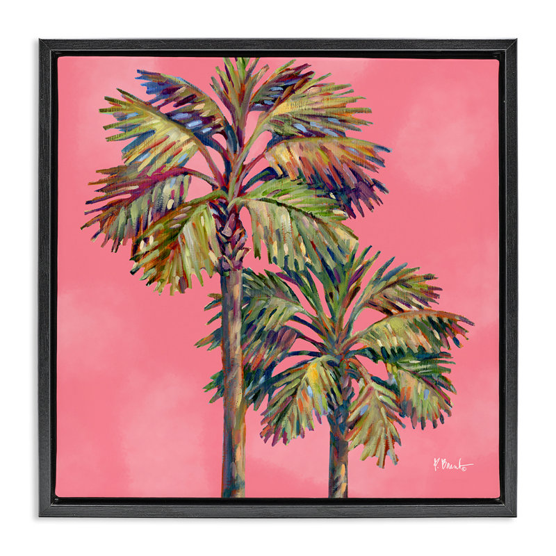  «Bondi Palms on Pink Floater» par Paul Brent, H 25 po x l 25 po, Cadre flottant noir de jais