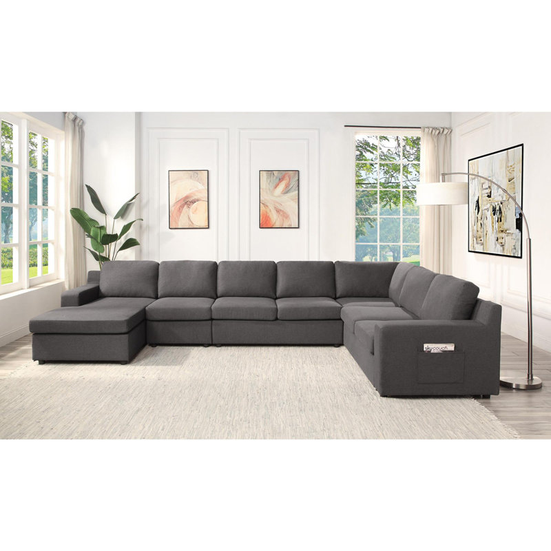 Linen U-Shape Sectional Sofa, Right Hand Facing