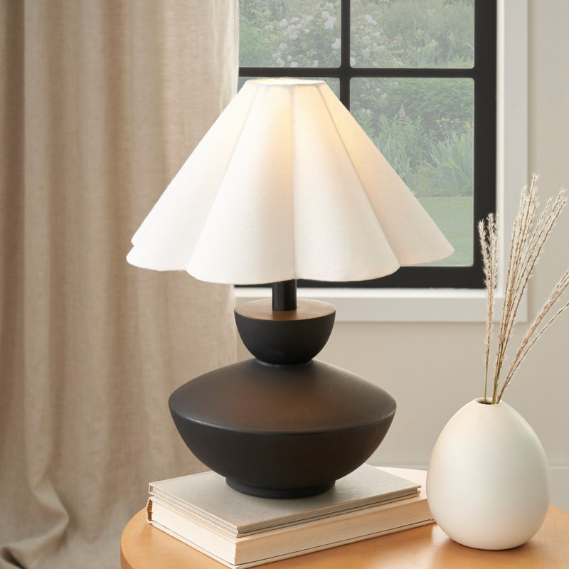 18" Black Wooden Table Lamp with Fluted Shade