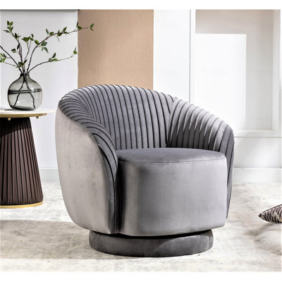 Fauteuil demi-tonneau pivotant en velours 361 degrés, fauteuil d'appoint moderne plissé avec base robuste et coussin rembourré épais, fauteuil de loisir pour salon, chambre à coucher, bureau, chambre d'hôtel
